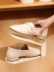 4pcs Adjustable Shoe Rack Double Layer Space Saving Shoe Organizer Solid Color Shoes Stand Closet Organization Storage Shelf, Cute Cat Shaped Double-Tier Shoe Rack Cabinet Storage Tool For Entryway Bedroom Hallway Home Storage Solution - Multicolor - View 3