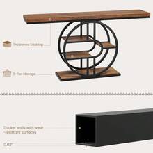 Mesa de consola de entrada con marco de metal redondo, muebles de consola vintage con 5 estantes, mesa de consola estrecha con la parte superior gruesa, para la entrada y la sala de estar - Marrón - Ver 5