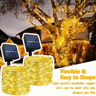 300 LED Beads Solar Fairy Lights, Outdoor Solar Copper Wire Lights String, 8 Modes, Suitable For Party, Birthday, Wedding, Garden, Yard, Landscape Lighting, Trees And Holiday Decoration. Warm White/Multi-Color/White Light.