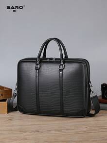 Túi đeo chéo nam, túi đựng máy tính dung tích lớn, có thể chứa tài liệu và đồ dùng văn phòng, thích hợp cho công việc, chất liệu da PU, kiểu dáng tối giản, quà tặng cho nam giới. - màu đen - Xem 2