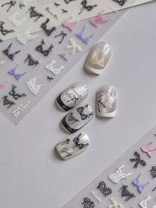 1片高級黑白蕾絲美甲貼紙，可愛5D芭蕾風美甲藝術配件，手工美甲貼花，美甲裝飾，適合女性與女孩的高級美甲產品，Y2K美甲藝術 - 彩色 - 查看 5