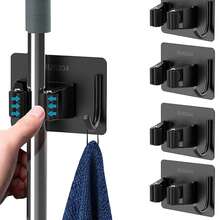 1/4pcs Self-Adhesive No Drill Wall Mounted Broom Clips, Garden Tool Hanger Rack, Suitable For Kitchen/Bathroom Mop & Broom Holder - View 8