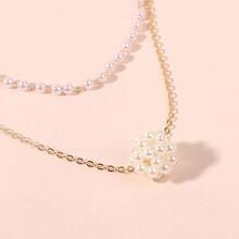 New Jewelry: Fashionable Vintage Double-Layer Pearl Necklace With Metal Choker - 金子 - 查看 5