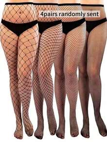 Women's Curve Tights, High Elasticity Skinny Pants, Hollow Fishnet Stockings, Thin Sexy Pantyhose, Y2K Black Sheer Hosiery, Fashionable & Versatile For Daily Wear, Spring/Summer - Black - View 14