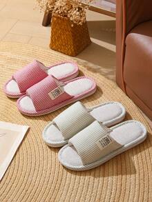 Striped Beach Unisex Linen Fabric Slippers, Breathable Non-Slip For Indoor Use, Suitable For All Seasons, Spring - Light Green - View 6