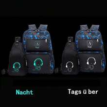 Asge Luminous Backpack For Male And Female Middle School Students, School Bag, Leisure Backpack Set, Shoulder Bag With Large Capacity - Royal Blue - View 2