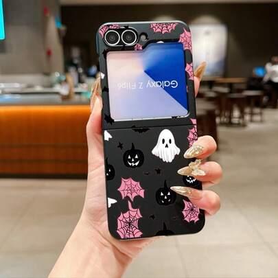 1pc Fashionable And Minimalist Skin Feel PC Material Cute And Minimalist Cat Ghost Spider Web Element Folding Phone Case, Can Protect And Prevent Falling For: SamsungGalaxy Zflip 3/Zflip 4/Zflip 5/Zflip 6/Zflip 7/ Find N3 Flip/ Razr 50 Ultra/ Razr 60 Ultra/ Razr 60/ Razr 50/XiaomiMIX Flip/Galaxy Z Flip7 FE