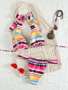 Bộ bikini nữ thanh lịch, gợi cảm, họa tiết sọc nhiều màu sắc, phong cách retro, thích hợp cho kỳ nghỉ hè ở bãi biển, chất liệu co giãn thoải mái, bộ đồ bơi sang trọng phù hợp cho mùa hè, kỳ nghỉ của phụ nữ, khu nghỉ dưỡng biển, lễ hội, các hoạt động ở bãi biển và hồ bơi, và những ngày đi biển và bơi lội thời trang. - Nhiều màu - Xem 3
