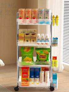 Carrito acrílico de 4 niveles con ruedas para almacenamiento en la cocina o baño, estante de almacenamiento transparente y práctico de uso múltiple - transparente - Ver 7