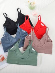 5 Stücke Sport-BHs für Frauen, Racerback Yoga Fitness Laufen Crop Tops - Verschiedenfarbig - Übersicht 2