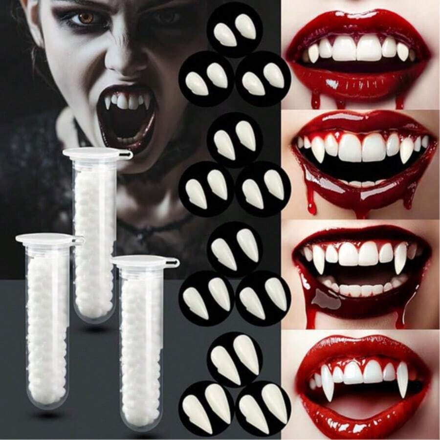 3 Bộ Răng Giả Ma Cà Rồng/Xác Sống, Phụ Kiện Trang Điểm Gây Cười Cho Tiệc Halloween - Xem 1
