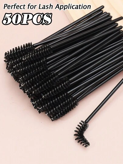 50/100PCS Disposable Black Eyelash Brushes, Portable Lash Grooming Tools For False Eyelash Application, Soft Makeup Helper Brushes For Beginners