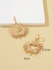 1 Pair Of Divergent Heart-Shaped Metal Personalized Earrings, Elegant And Fashionable, Both Elegant And Practical, Can Perfectly Match Any Outfit, Becoming An Ideal Accessory To Enhance The Overall Look - 黃金 - 查看 2