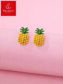 1对儿童可爱卡通精致波西米亚风夏季海滩串珠菠萝耳环，适合日常佩戴、送礼、节日佩戴 - 彩色 - 查看 7