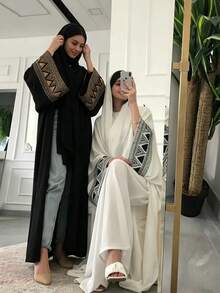 1pc Open Abaya With Elegant Embroidered Cuffs, Fashionable Muslim Islamic Clothing Suitable For Women's Daily Wear, All Seasons - Multicolor - View 1