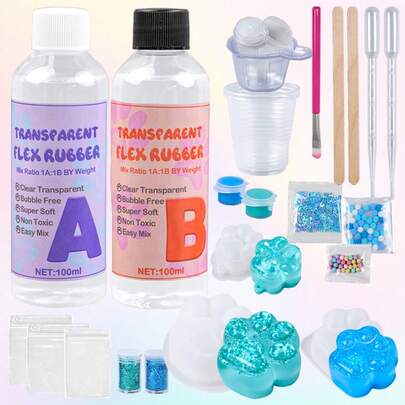 Taba Squishy Kit,200ml DIY Slow Rebound Making Kit,200ml DIY Slow Rebound Making Kit,1:1 AB Squishy Resin Gel Soft Liquid Squishy Silicon Rubber Making, 3 Cat Paw Silicone Mold Suitable For DIY Arts And Crafts, Jewelry,Ideal For Beginners,Taba Squishy Making Kit,Stress Relief Squeeze DIY Tool,Classroom Prize, Party Gift