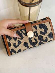 DunmumeedWomen's PU Leather Classic Retro Leopard Print Trifold Long Wallet Clutch Purse, Independent Card Holder, Birthday Gift, Large Capacity, Office Lady Essential, Fashion Versatile Long Wallet - 彩色 - 查看 3
