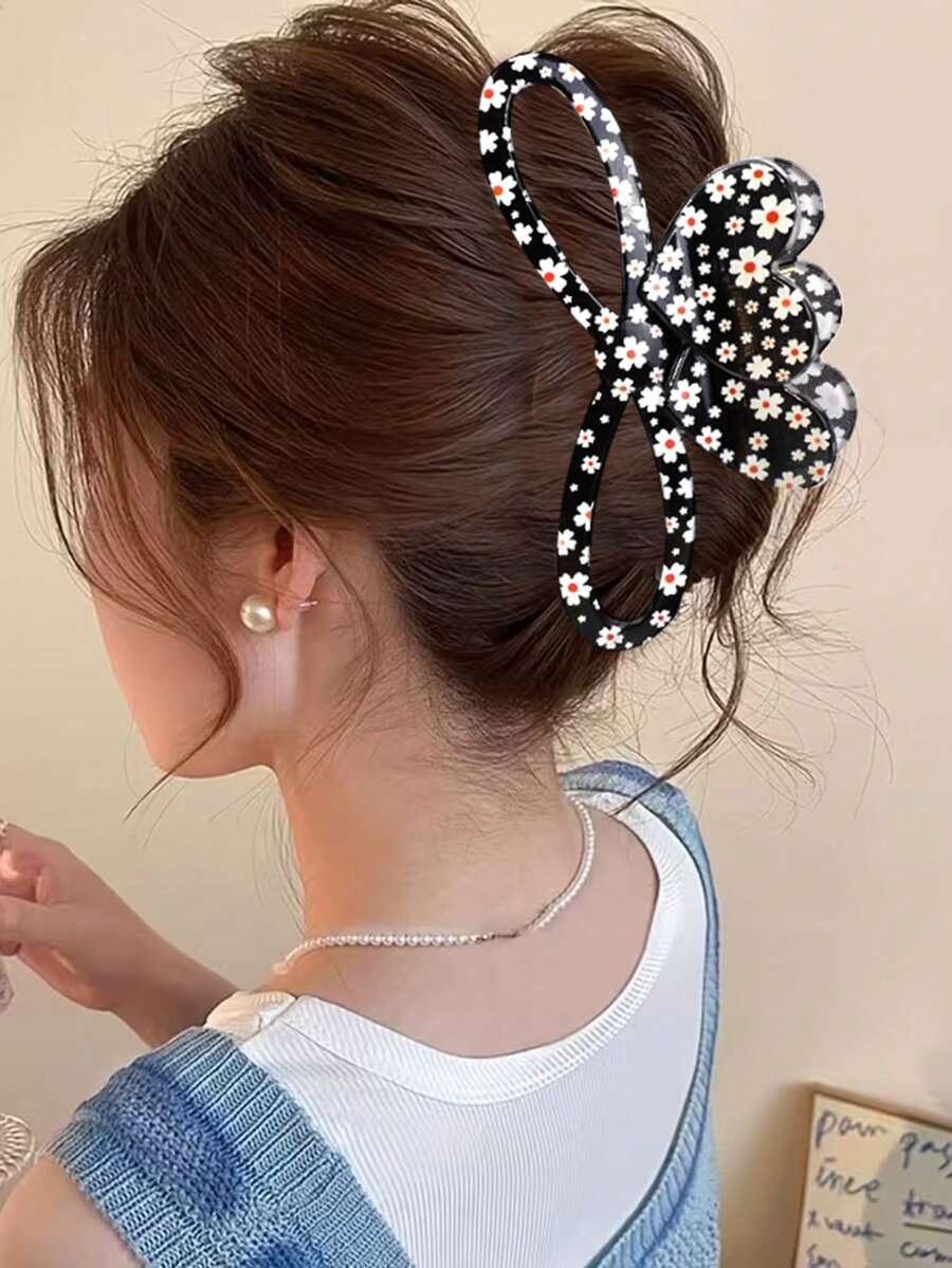 1 chiếc kẹp tóc in hình trái tim và hoa cúc dễ thương, kẹp tóc hình trái tim lớn màu đào chống trượt, kẹp tóc hoa văn trang nhã giữ chắc, phù hợp cho phụ nữ và bé gái, phụ kiện kiểu tóc thường ngày, du lịch, sinh nhật. - Nhiều màu - Xem 1