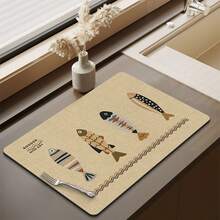 1pc Coffee Mat - Hides Stains, Highly Absorbent, Rubber Bottom, Quick Drying, Suitable For Kitchen Countertops, Coffee Bars, Dish Drying, Coffee Machines, Coffee Pots, Espresso Machines - Gold - View 2