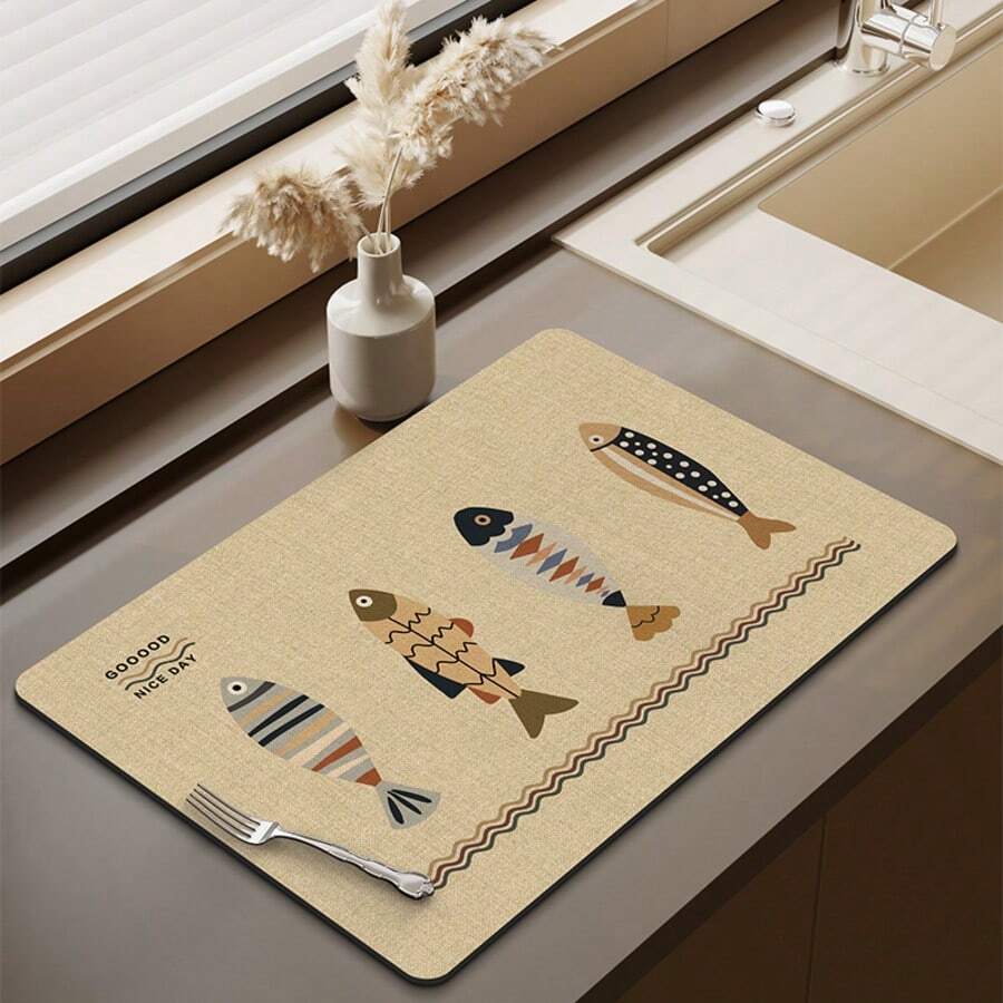 1pc Coffee Mat - Hides Stains, Highly Absorbent, Rubber Bottom, Quick Drying, Suitable For Kitchen Countertops, Coffee Bars, Dish Drying, Coffee Machines, Coffee Pots, Espresso Machines