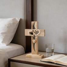 1pc Solid Wood Carved Cross Desktop Ornament, Home Decor Figurine. Widely Used In Office, Household, Courtyard & DIY Display. Ideal Festive Decoration For Christmas, Halloween, Thanksgiving, Valentine's Day, Easter, And Great Gift For Friends. - Multicolor - View 7
