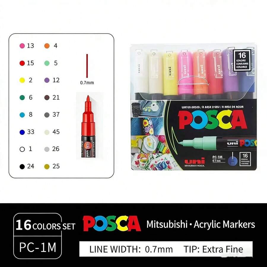 1pc UNI PC-1M 0.7mm Acrylic Fiber Tip Poster Marker, Waterproof, For Students, Office, Painting, Art, Back To School - PC-1M 0.7mm - View 1