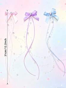Bộ 2 kẹp tóc nơ satin, kẹp tóc dài đính đá và ruy băng, kiểu dáng công chúa ngọt ngào dễ thương, thích hợp dùng hàng ngày và chụp ảnh. - Nhiều màu - Xem 9