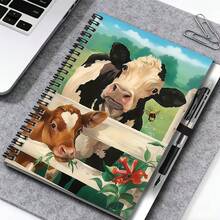 1 Set de Cuaderno de Espiral con Patrón Lindo de Vaca Estilo Campestre con Bolígrafo, 100 Páginas 50 Hojas, Escritura Suave. Adecuado para Notas de Trabajo, Notas de Estudio, Uso Escolar, También para Diario, Plan Diario, Memo. Gran Regalo para Graduación, Cumpleaños, Acompañándote a Escribir una Hermosa Vida Diaria. - Opción A + 1 bolígrafo - Ver 6