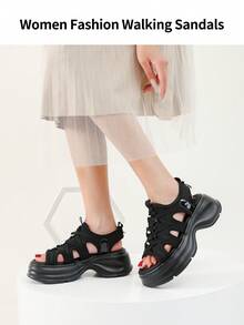 somiliss Sandalias deportivas casuales para mujer, nueva llegada de verano, plataforma de 6 cm, ligeras, suaves, de slip-on, cómodas, zapatos para caminar al aire libre, color negro - Negro - Ver 8