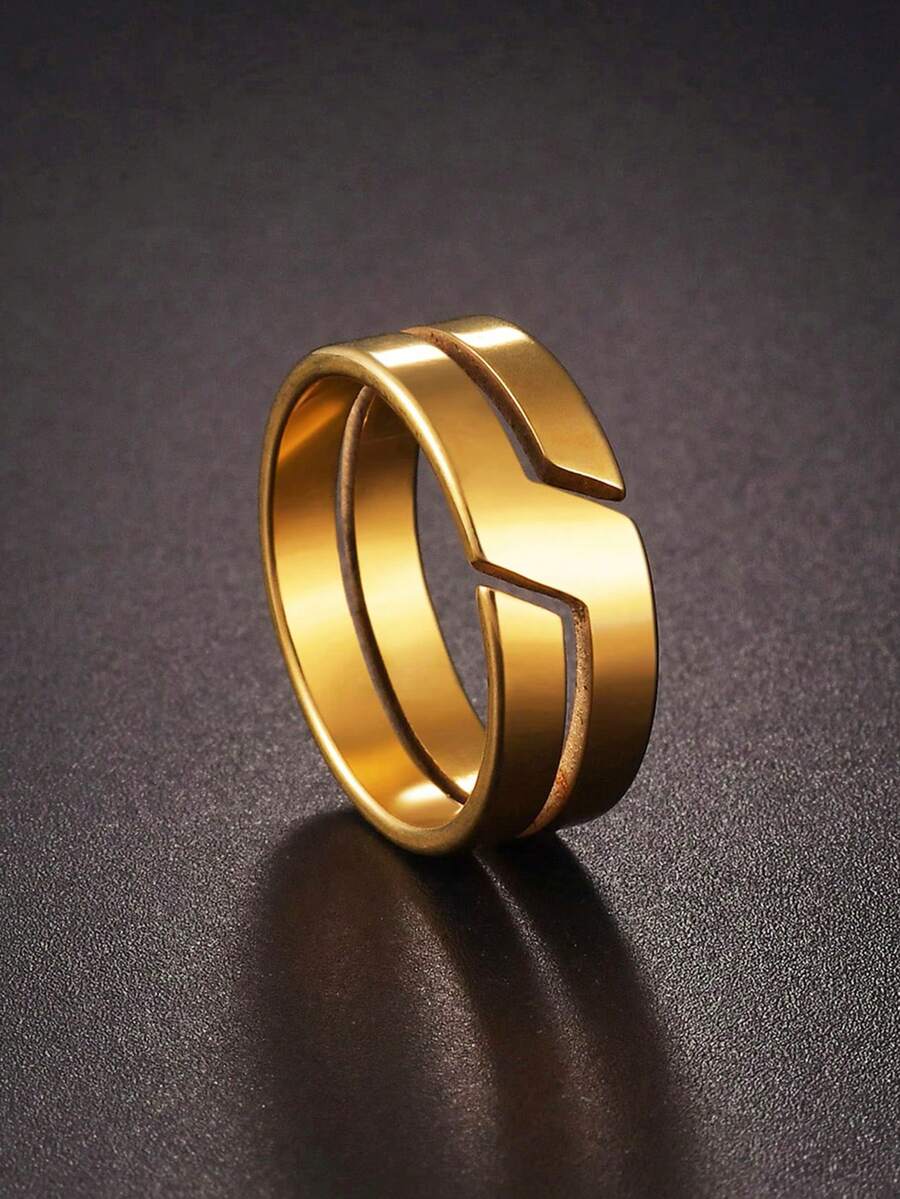 1pc Gold Stainless Steel Ring For Men - Gold - View 1