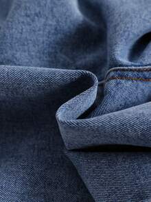 Jeans casuales y lindos para niñas, de tela de mezclilla, con cintura elástica, patrón de bordado floral, diseño bordado, jeans bordados de estilo juguetón - Azul - Ver 6