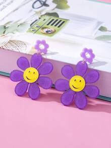 1 Pair Fashionable & Versatile Purple Flower Earrings - Purple - View 3
