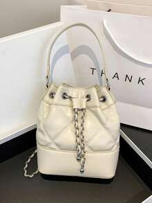 Women's Fashionable Chain Strap Shoulder Bag Bucket Bag - Beige - View 12
