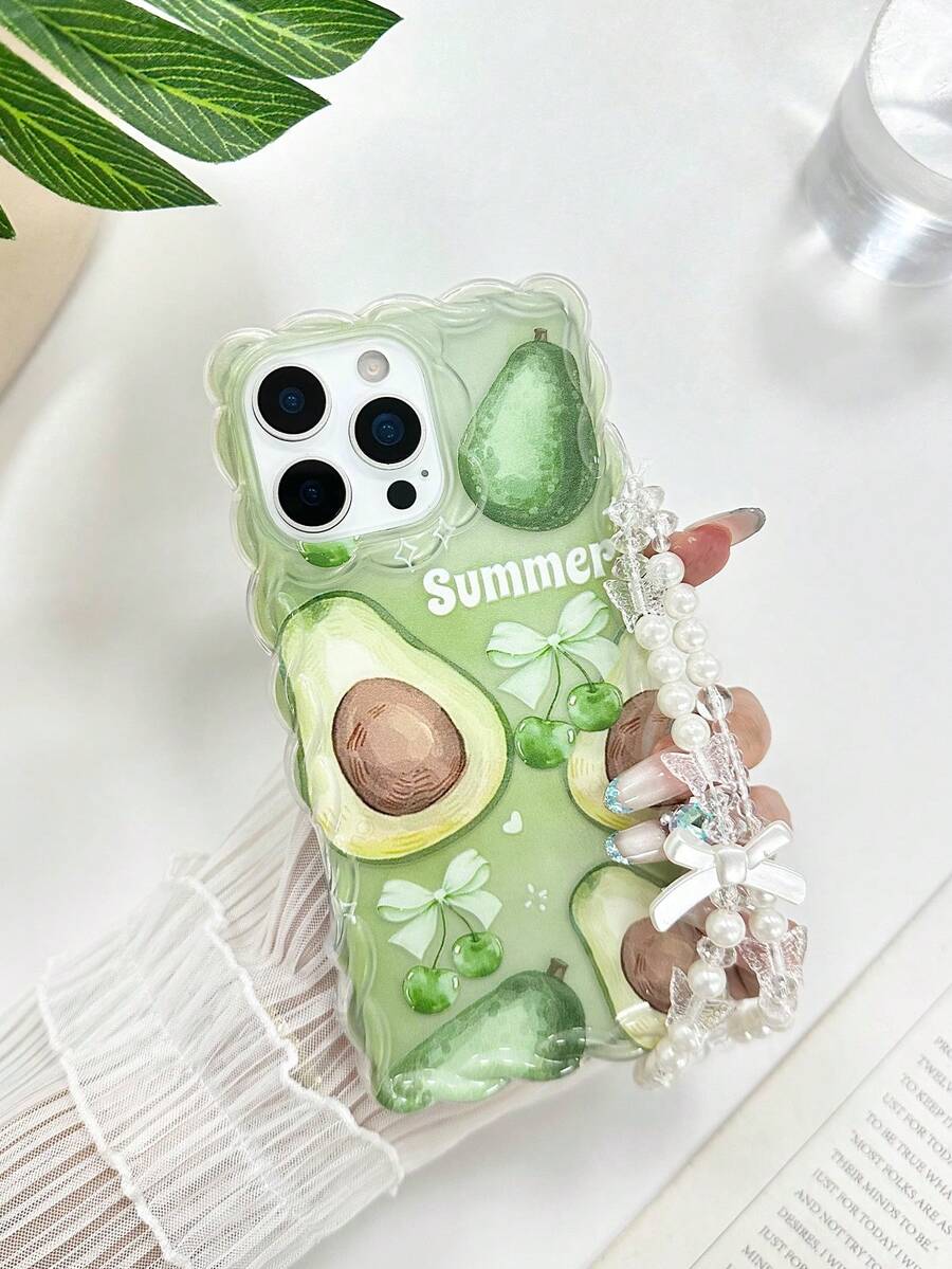 Avocado Painted Braided Wave Edge Transparent Protective Phone Case Compatible With Iphone 17/17 Pro/17 Pro Max, 16/16 Pro/16 Pro Max/16 Plus, 14, 15, XS, 7/8, XR, 7/8 Plus, 11, 12, 13, 14 Pro, 15 Pro, Shock-Proof, Creative Design - Multicolor - View 1