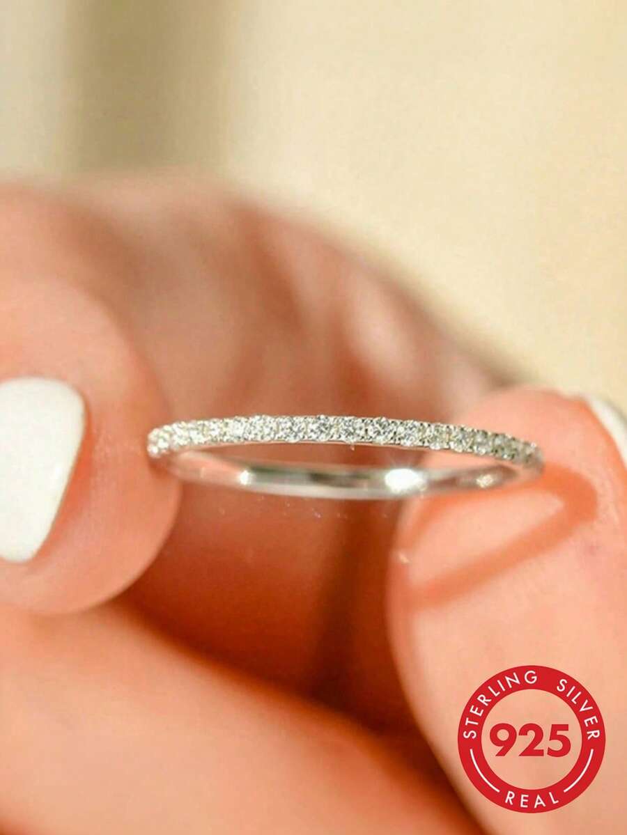 BALMORA 1pc Fashionable Minimalist High-End S925 Sterling Silver Inlaid Zirconia Ring, Women's Ring, Gift For Girlfriend