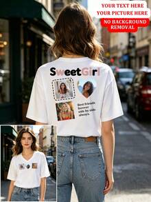 Customized - Women's V-Neck Oversized T-Shirt For Summer, Personalize With Photo, Pattern, Text, Name, Logo White - White - View 1