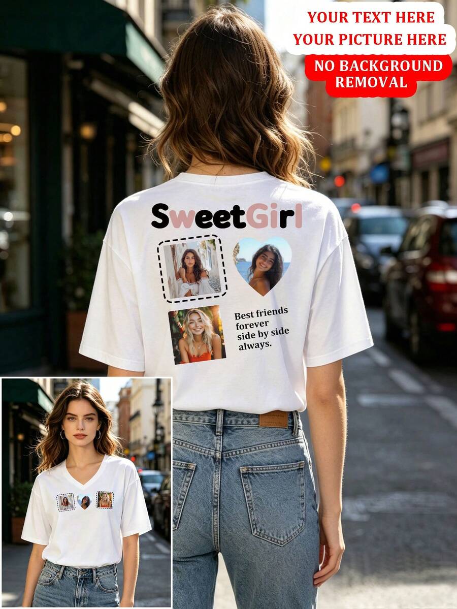Customized - Women's V-Neck Oversized T-Shirt For Summer, Personalize With Photo, Pattern, Text, Name, Logo White - White - View 1