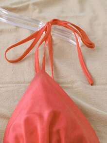 Everyssa Vestido de mujer de unicolor con cuello en V, tirantes con lazo, sin mangas y con volantes en el bajo - Naranja Quemada - Ver 6
