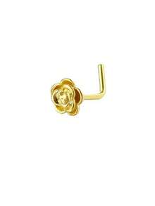 1 chiếc khuyên mũi hình hoa đính đá Cubic Zirconia mạ vàng, kiểu dáng chữ L dễ thương, trang sức xỏ khuyên mũi cho nữ. - Vàng - Xem 1