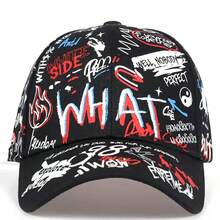 Mũ lưỡi trai nam WHAT in và thêu chữ Bagua Graffiti, kiểu dáng đường phố, thích hợp cho mùa xuân, mùa thu, du lịch và đi biển. - Nhiều màu - Xem 7