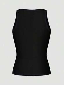 Minimalist Sexy Sporty Knit Camisole Tank Top, Slim Fit - Black - View 7