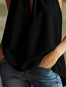 Casual Retro Charming Fashion Elegant Vacation Spaghetti Strap Camisole, Casual Vacation Spaghetti Strap Top Black Summer - Black - View 3