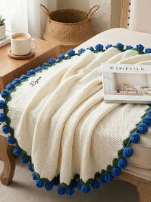 1pc Custom Handmade Flower Bouquet Blanket, Knitted Flower Throw Blanket, Hand-Woven Craft, Soft Texture, Ideal For Home , Bedroom, Living Room, Travel, Perfect As Holiday Gifts, Party Favors, Valentine's Day Presents, Suitable For Adults, Women, - Blue - View 8