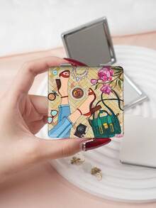 1pc Y2K Fashion Portable Folding Makeup Mirror, Lightweight Compact PU Leather, Suitable For Travel, Party, Work, School, All Ages - Multicolor - View 8
