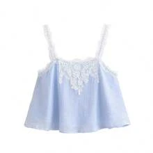 ZAHM Áo camisole rộng rãi phối ren tương phản thời trang nữ - Màu xanh nhạt - Xem 2