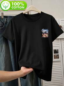 Áo thun nữ cổ tròn tay ngắn bằng cotton nguyên chất, kiểu dáng thời trang, thoải mái. Họa tiết in hình phong cách lướt sóng biển, thích hợp cho đi làm, đi học và những buổi đi chơi thường ngày vào mùa xuân, hè và thu. Thích hợp cho kỳ nghỉ. - màu đen - Xem 2