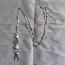 1个合金徽章卷轴带链，女士钥匙扣挂绳，证件套，挂绳项链，玫瑰/蝴蝶/叶子图案，办公室/宿舍/家居装饰，返校季 - 多色 - 查看 11