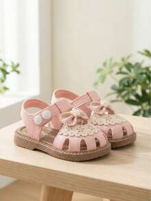 1双时尚女童平底凉鞋，包头凉鞋，柔软防滑鞋底，便捷的魔术贴搭扣设计，适合宴会、聚会、派对、婚礼、度假等场合。 - 粉色 - 查看 8