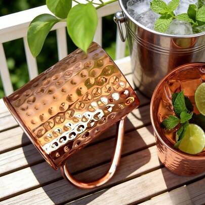 CINEYO 1 pieza/2 piezas/4 piezas Tazas de cobre gruesas hechas a mano con textura martillada clásica, revestidas naturalmente con material de cobre puro, duraderas para uso doméstico, de cocina y de oficina