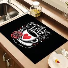 1pc Coffee Pattern Printed Absorbent Dish Drying Mat, Home Decor, Espresso Machine Countertop Absorbent Mat, Sink Drain Mat, Soft Faucet Absorbent Mat, Bathroom Accessories, Kitchen Supplies - Multicolor - View 6